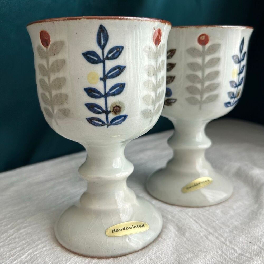 Vintage Otagiri Japan Hand Painted Floral Footed Goblets Set of 2